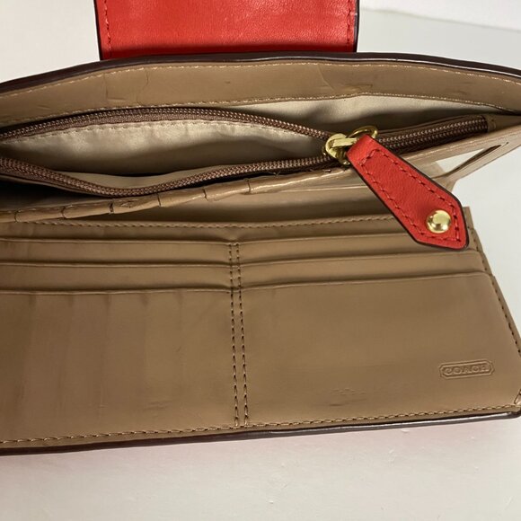 Coach Ashley Leather Wallet Clutch Folding Envelope Flip Pleated Salmon - Picture 6 of 16